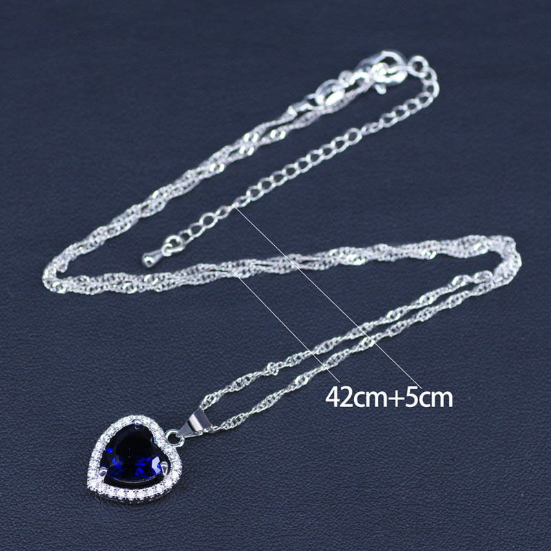 Russische eenvoudige stijl hart blauwe kristal witte zirkoon zilverkleurige sieraden sets voor dames ring ketting hanger oorbellen
