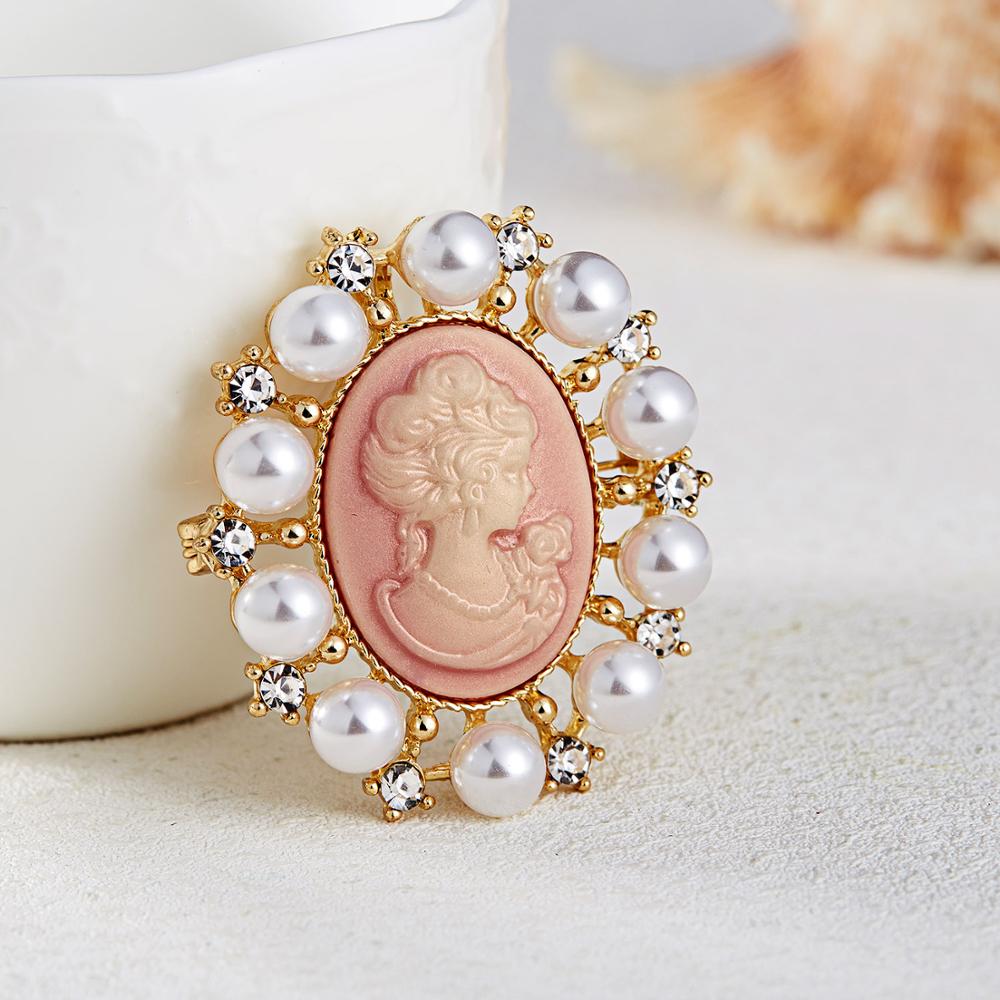 Crystal Rhinestones Cameo Vintage Broches Voor Vrouwen Queen 'S Cameo Beauty Hoofd Broche Pin Kleding Accessoires Meisjes