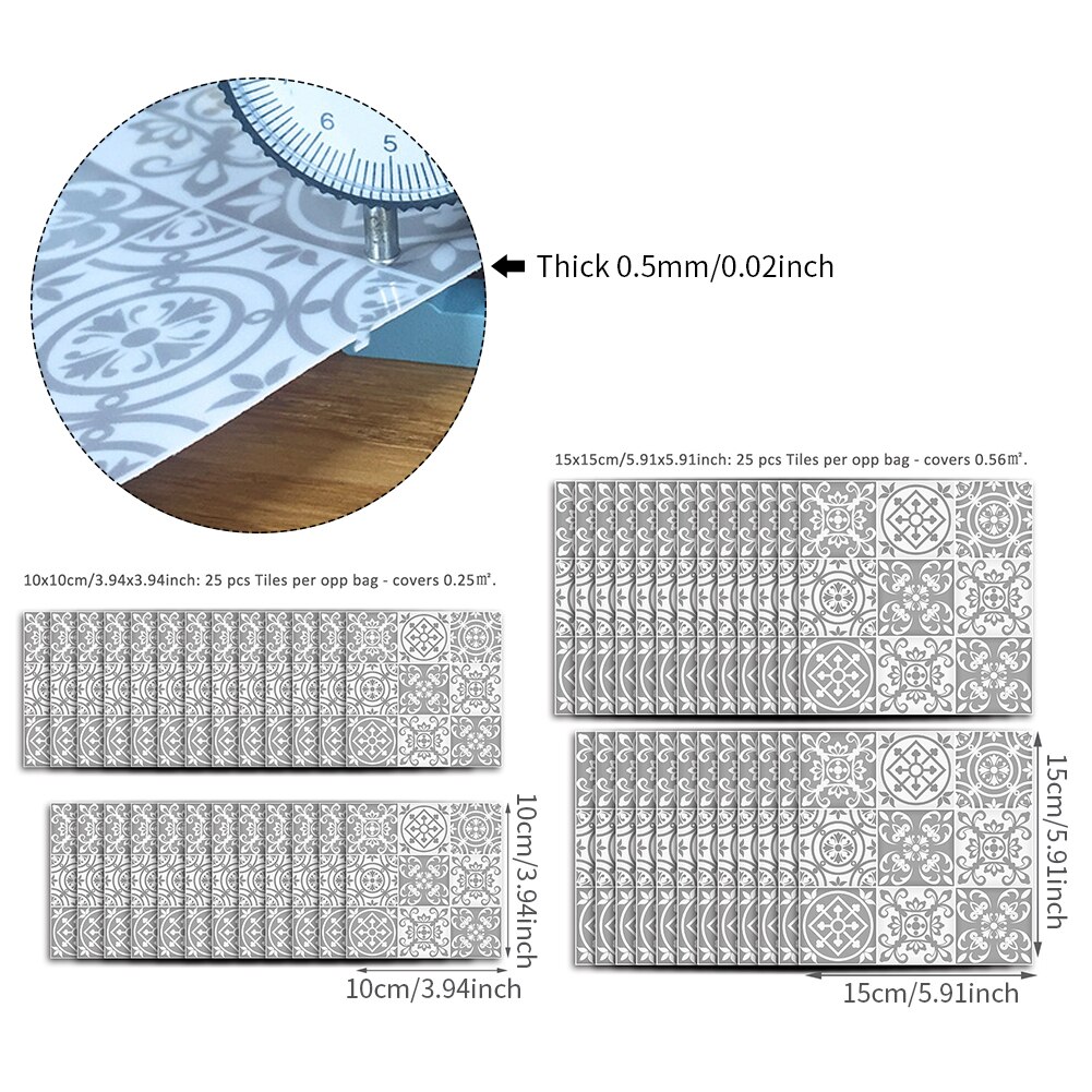 25 stuks spatwand vierkant badkamer muur retro grijs marokkaanse stijl stickers kunst tegel sticker keuken waterdicht pvc huisdecoratie doe-het-zelf