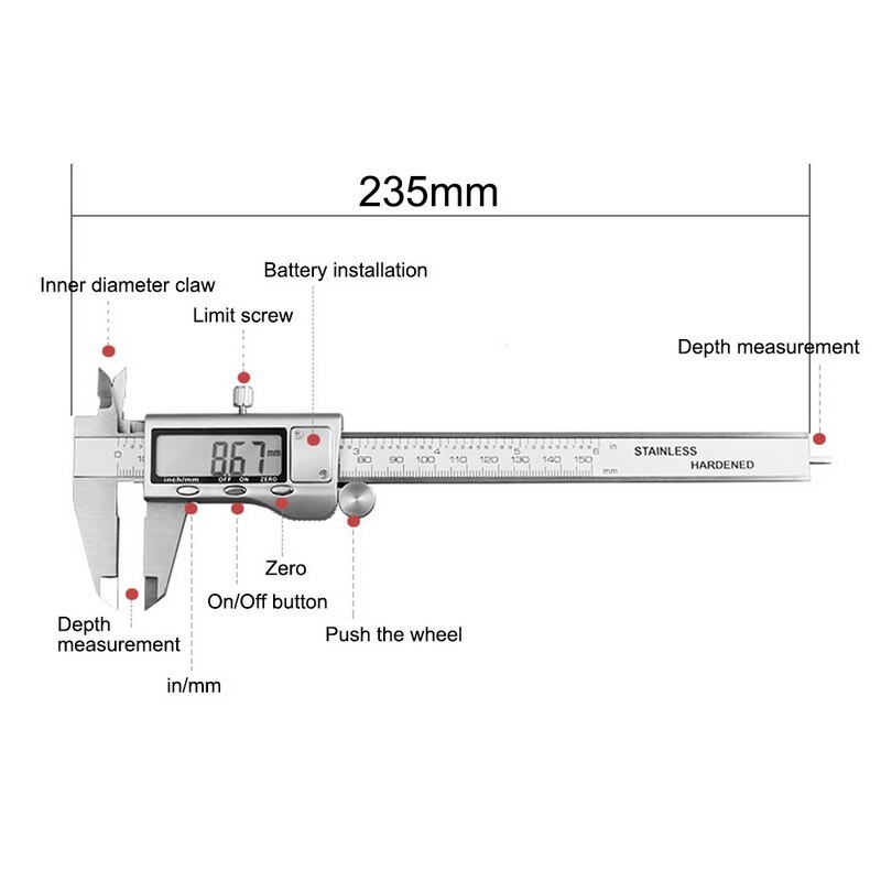 Digital Vernier Caliper 6 Inch 150mm Stainless Steel Metal Electronic Caliper Micrometer Depth Measuring Tools With LCD Screen