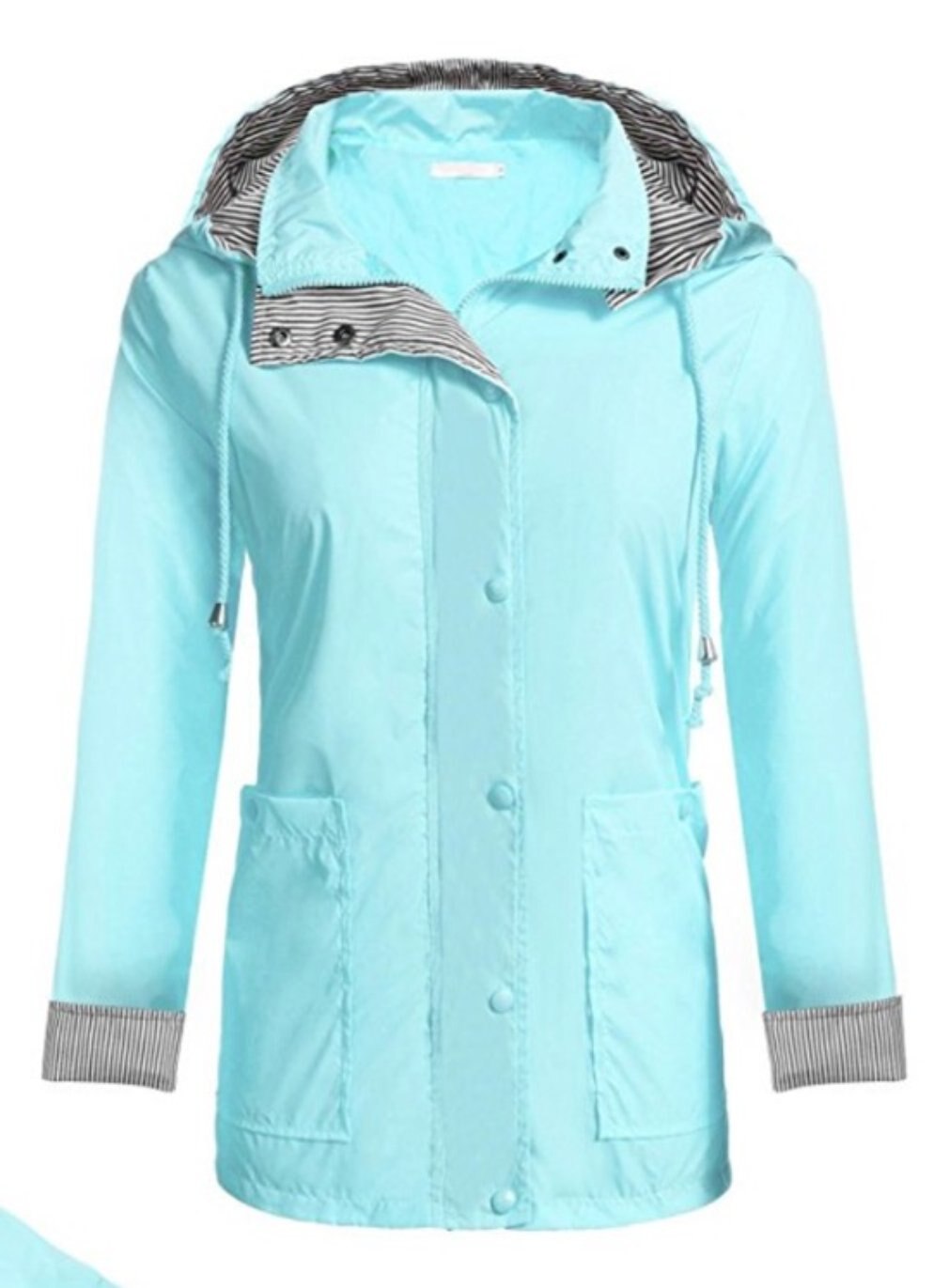 Lightweight Women Hooded Raincoat with 2 Big Pockets Long Sleeve Waterproof Zipper Rain Jacket Outdoor Rainwear: mint green / XXL