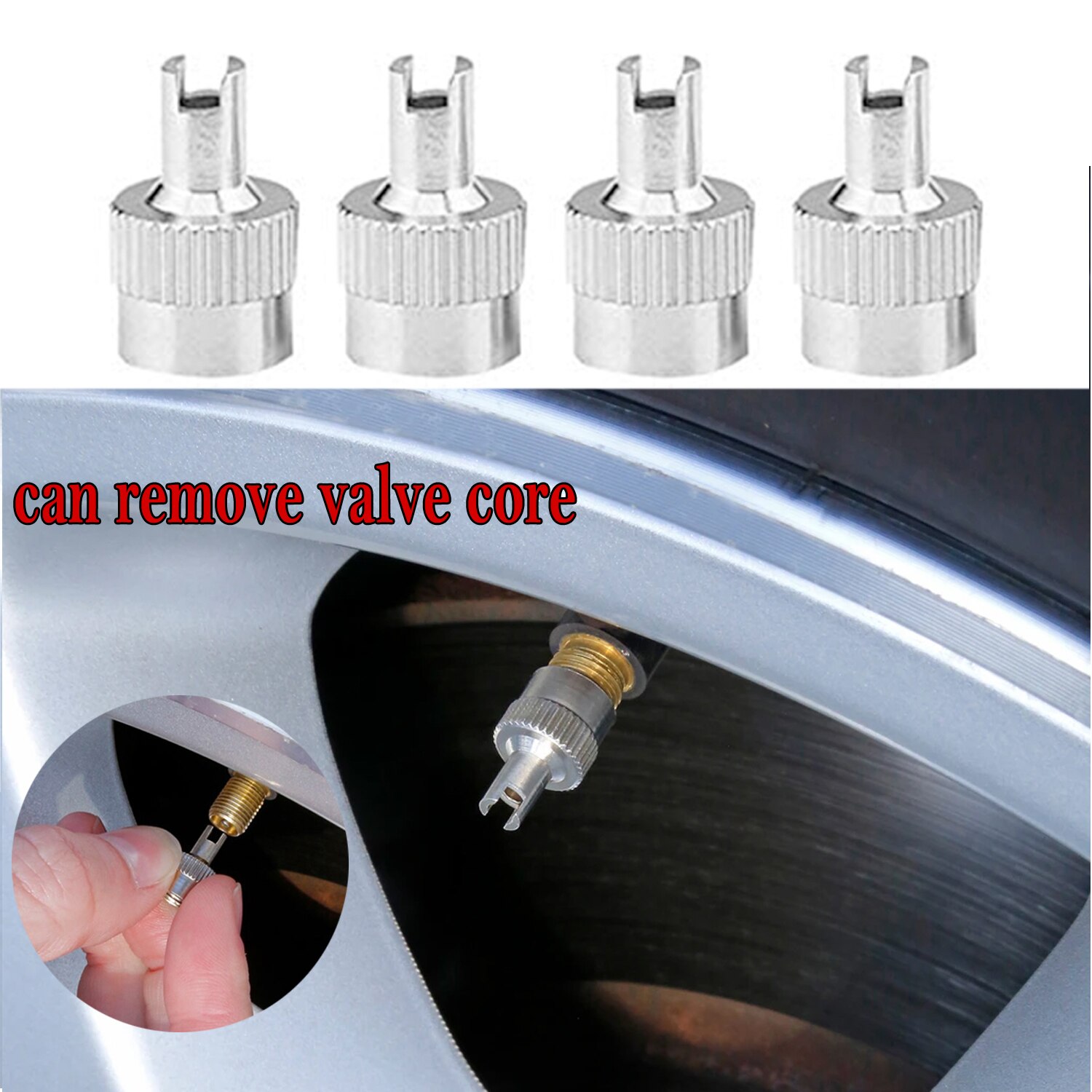 4/8/12Pcs Copper Valve Stem Caps Auto Tire Valve Dustproof Wheel Caps with Rubber Seal Nipple Caps Cover for Car Motorcycle: 4pcs -C0654-silver