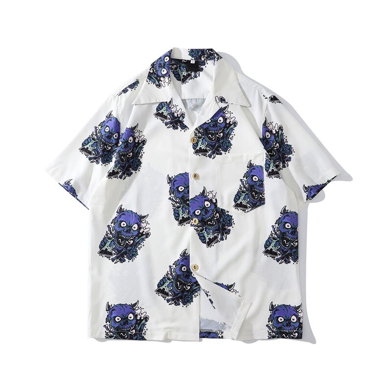 Mørkt ikon lilla djævel hawaiiansk skjorte herre vintage street herreskjorter sommerskjorter til mænd: Hvid / Xxl