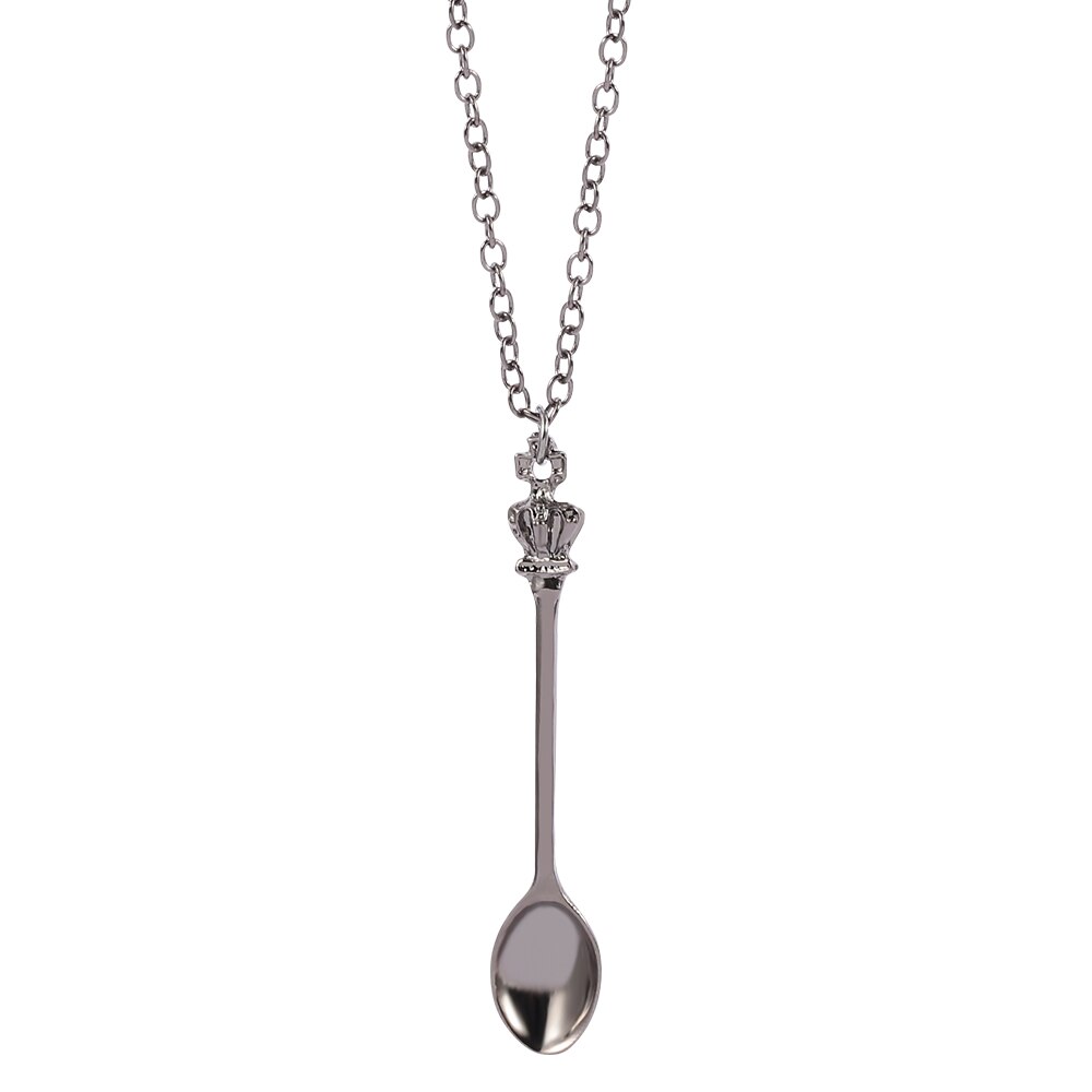 Goud Rose Goud Zwart Zilver Kleur Tone Snuff Mini Thee Crown Ketting Vintage Lepel Hangers Ketting Mini Lange Link sieraden: black color