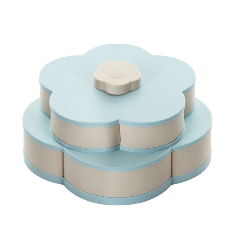 Caja giratoria en forma de pétalo para golosinas, bandeja para dulces, caja de almacenamiento para alimentos, cajas de almacenamiento para dulces, organizador de fruta para alimentos, cajas ecológicas: Double layer blue