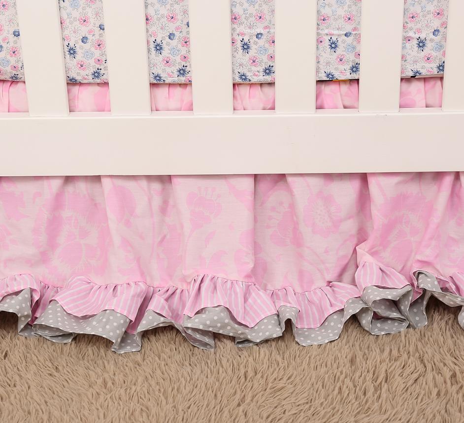 Baby sengetøj sæt 3d applique broderi sommerfugl mønster krybbe sæt comfoter ark krybbe nederdel kofangere til nyfødt baby pige: Stil 04