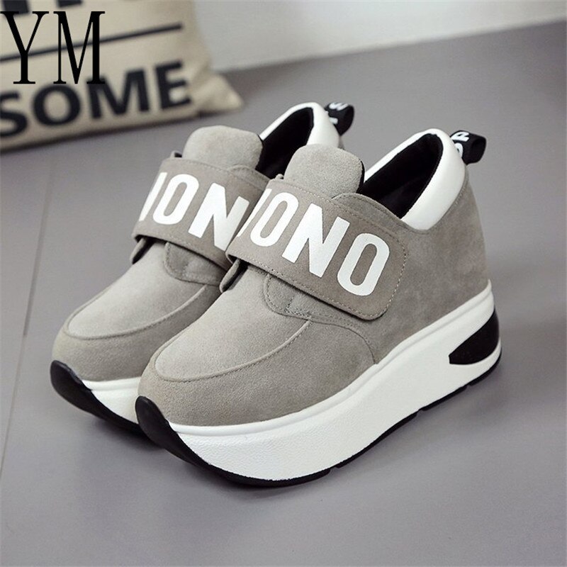 Wiosna jesień zwiększone 8cm płaskie buty na platformie z pętelką na rzepy zwykły słodkie damskie trampki płytkie buty damskie 35-40