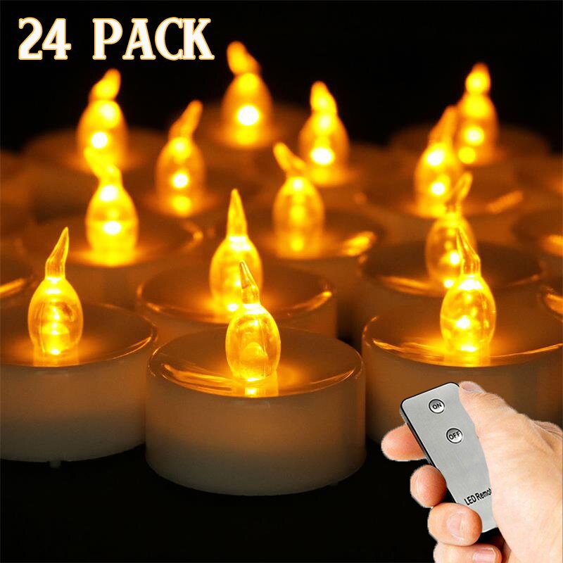 12/24Pcs LED Candles Lights with Remote Control Flameless Tea Candles Led Tea Lights for Years Christmas Party Wedding Decor: 24 pcs yellow remote