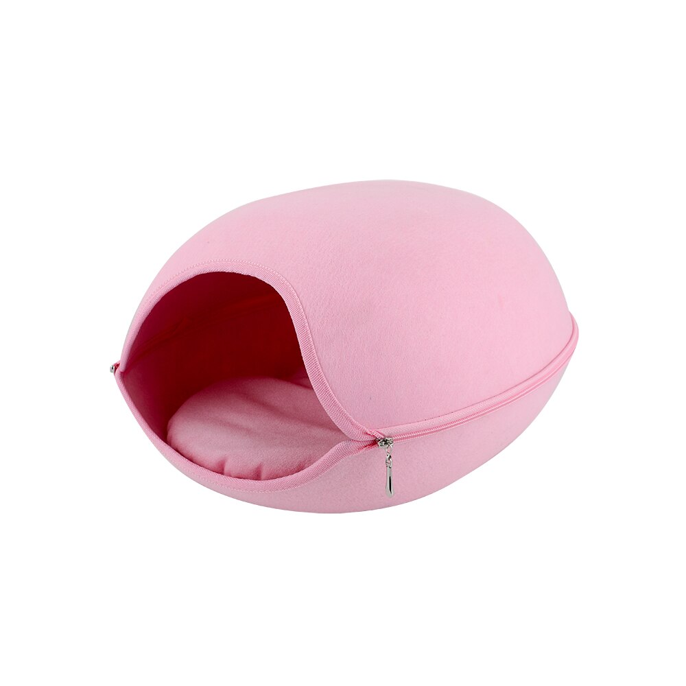 Naturlig filt katteseng hule grå/blå/pink kattehus med pude lynlås kæledyrshus til kat: A - pink