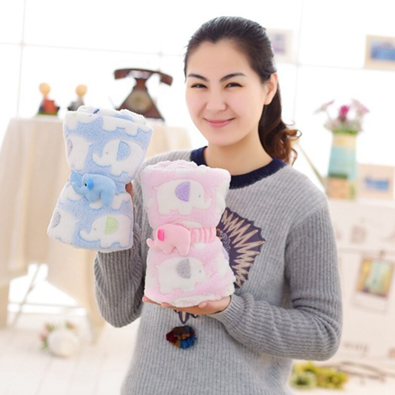 Leuke Olifant Cartoon Baby Deken Pasgeboren Olifant Airconditioning Quilt Coral Fluwelen Kussen Dekbed Dual-Use Baby Producten