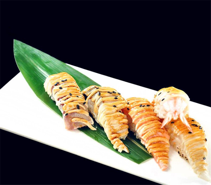 Plato decorativo de hojas verdes de bambú para sushi, plato de comida japonesa, decoración de sashimi, pequeñas hojas verdes, ingredientes frescos, herramientas de sushi