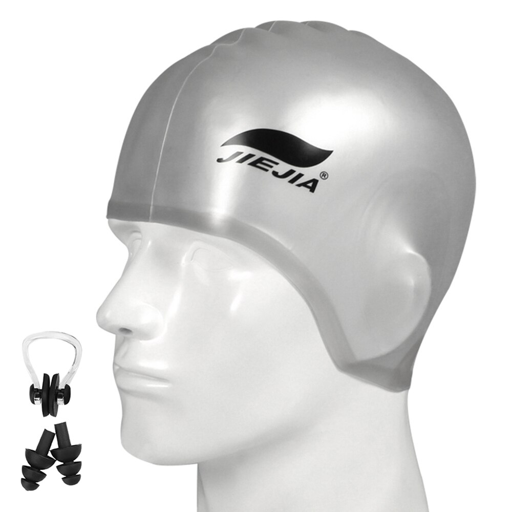 Bonnet de bain Silicone 3D ergonomique Protection d'oreille bonnet de natation avec pince-nez bouchons d'oreille haute Spandex chapeau de plongée pour femmes hommes