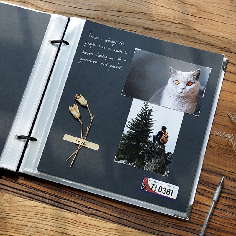 12Inch Photo Album Scarpbook Wedding Scrapbook Album Blank Cover Baby Cardboard Album Photo Travel Albums For Photos With PP Bag: Album-Black Sheet
