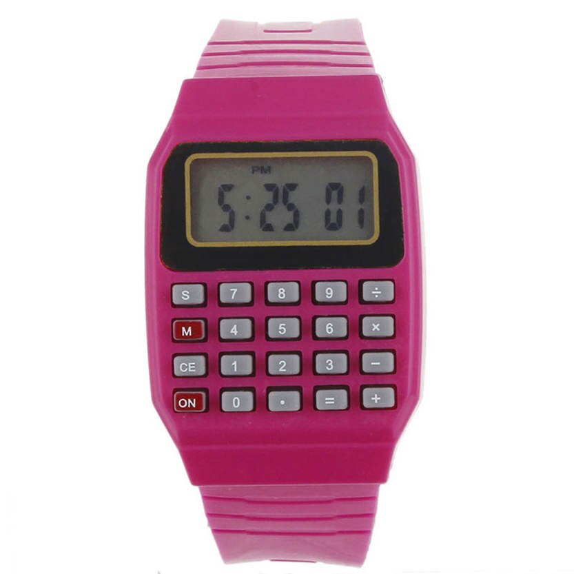Del Unsex Silicone Multi-Purpose Date Time Electronic Wrist Calculator Watch Aug 29: Red
