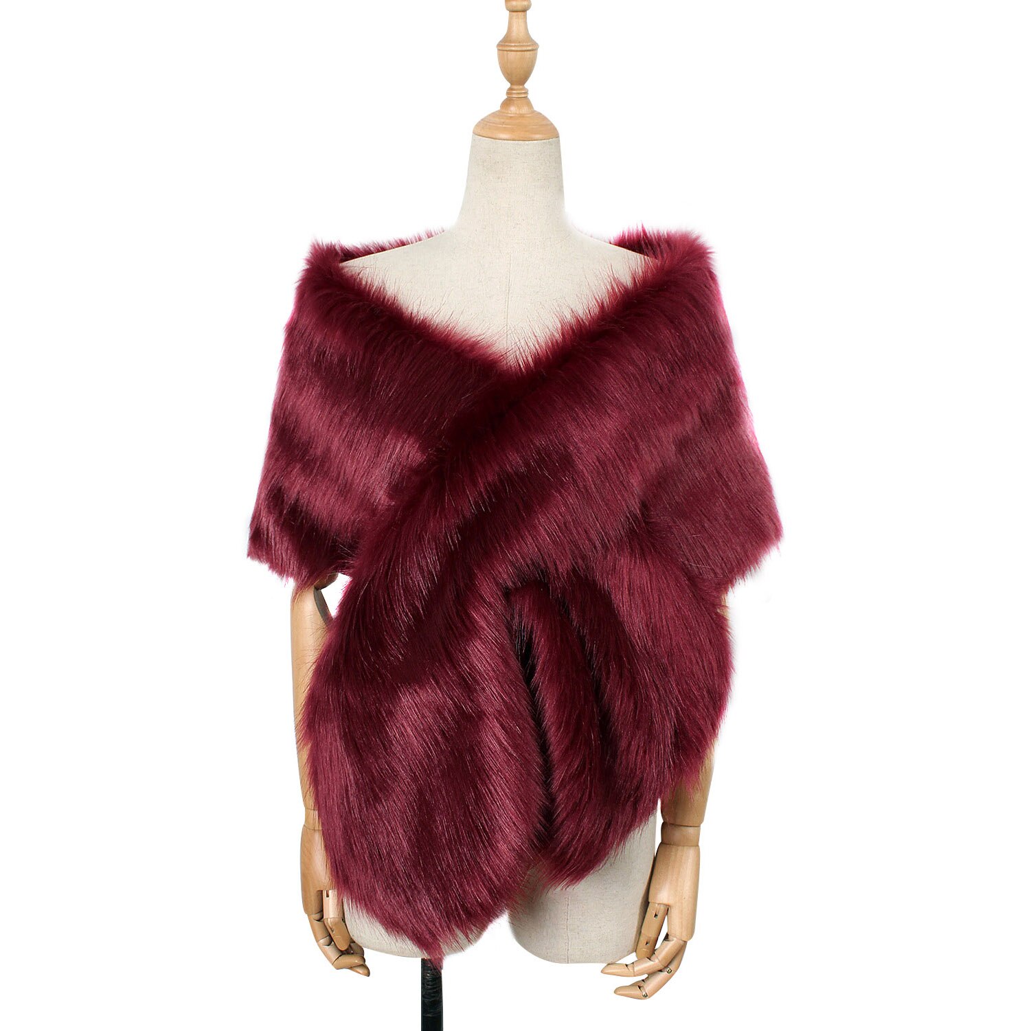 Vrouwen Deluxe Faux Fur Sjaal Vintage Schouder Wrap Stole Warme Sjaal Voor Avondjurk 1920 S Flapper Cover Up winter Cape: Wine Red