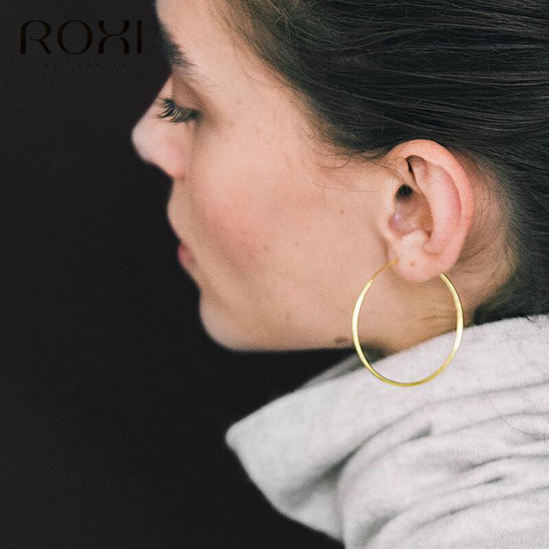 ROXI Large Hoop Earrings Big Smooth Circle Earrings 925 Sterling Silver Exaggerated Brand Loop Earrings for Women Jewelry Brinco