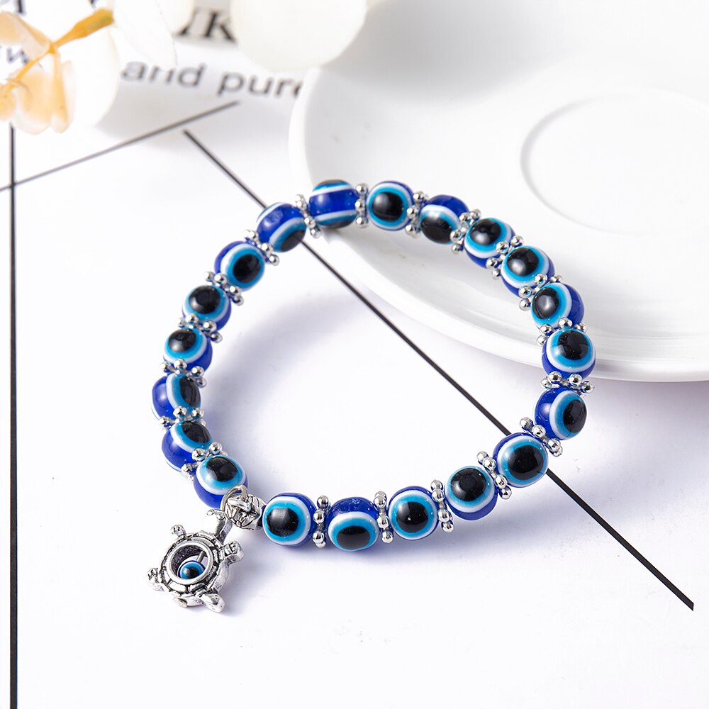 Turkish Lucky Evil Eye Bracelets Blue Evil Eye Bead Bracelet Men Women Handmade Lucky Jewelry Charm Bracelet Female: turtle