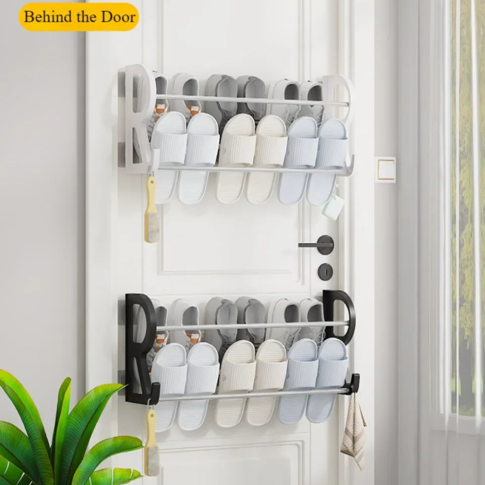 Veggmontert skohylle enkel dobbeltlags skohylle baderomstativ multifunksjonell uten skrog organiseringstativer