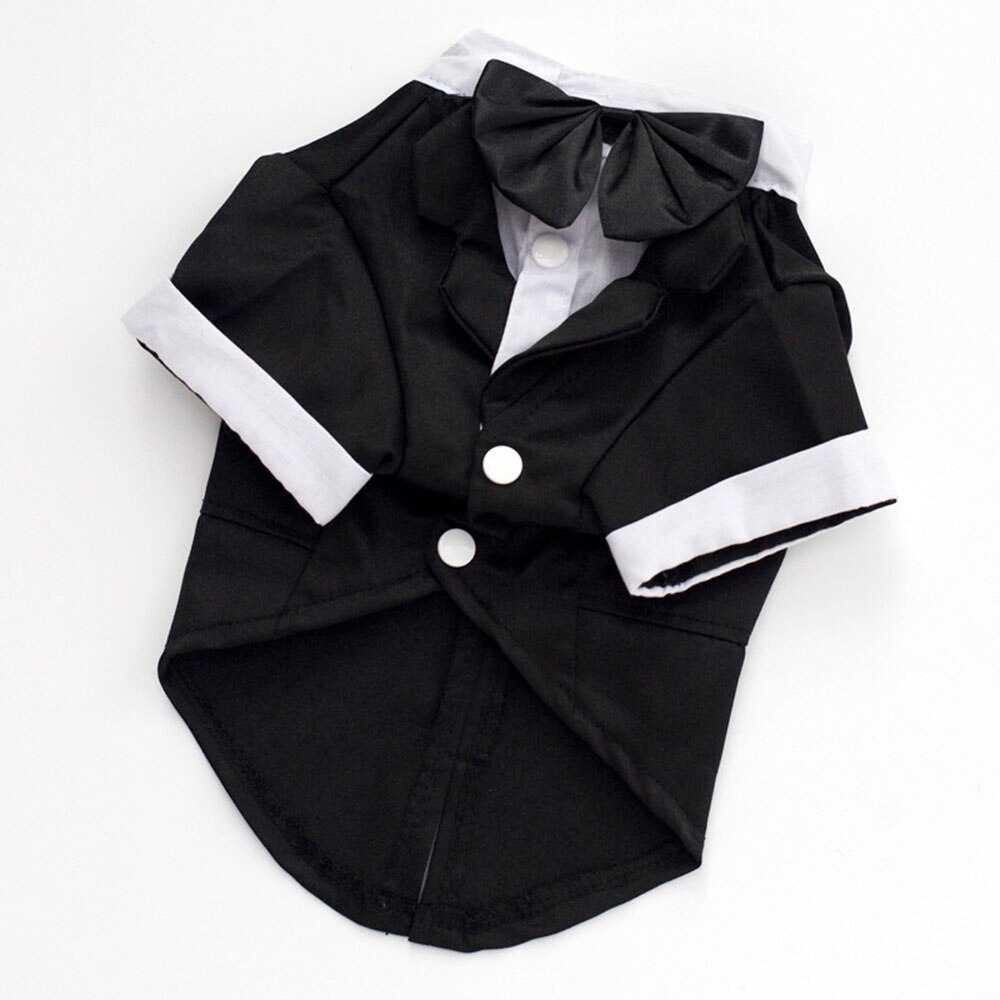 Gentleman Dog Shirt Puppy Pet Dog Clothes Pet Small Dog Cat Suit Bow Tie Costume Cat Wedding Shirt Formal Tuxedo with Black Tie