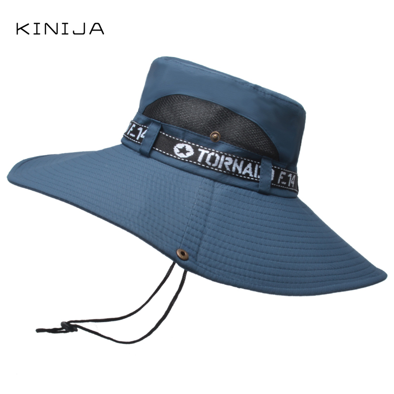 Summer Handsome Outdoor Climbing Fishing Tourism Dual Purpose Men Large Brim Sun Fisherman Hat Bucket Hat Sun Protection Cap: navy