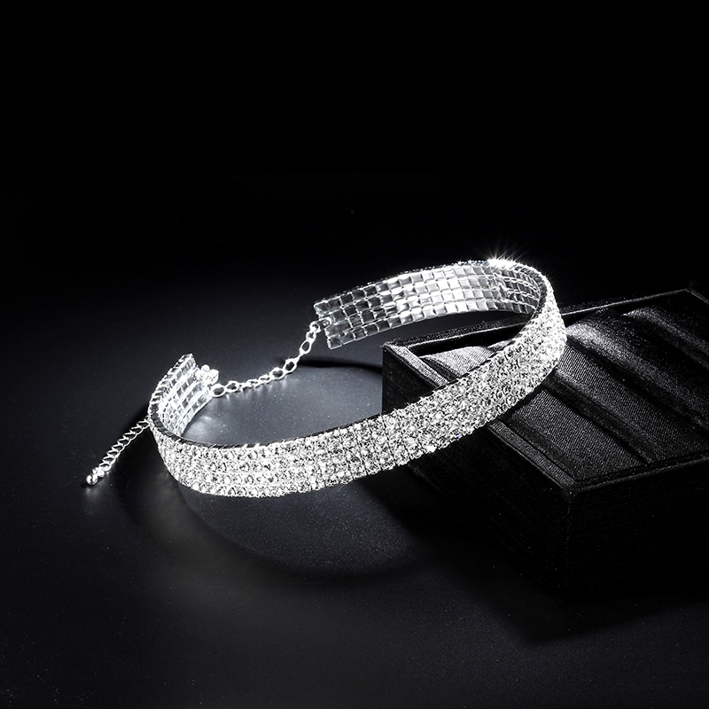 Gargantilla de cadena con cuello de cristal de Color plateado brillante para mujer, Gargantilla con diamantes de imitación para de boda, de joyería