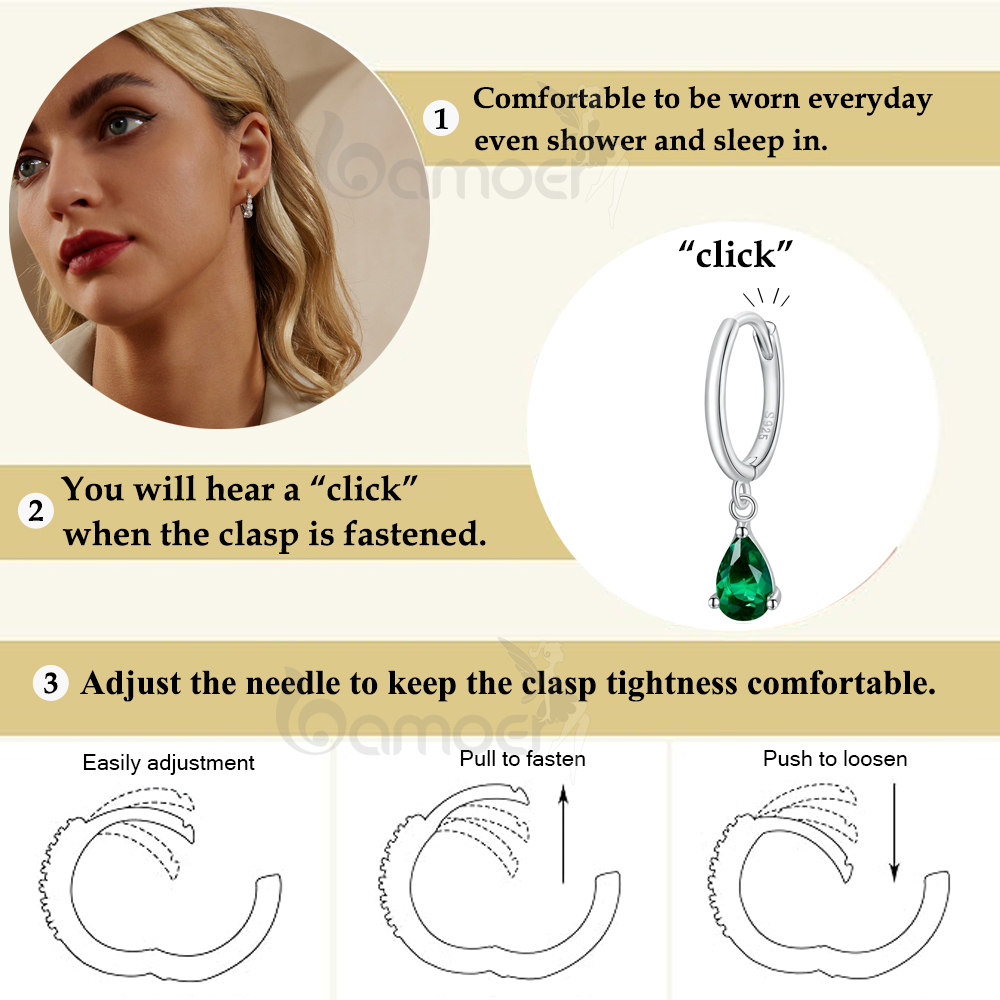 Pendientes de gota de agua de plata BAMOER ISHWAR, Plata de Ley 925, pendiente con forma de gota de 4 colores para mujer, joyería llamativa SCE1018