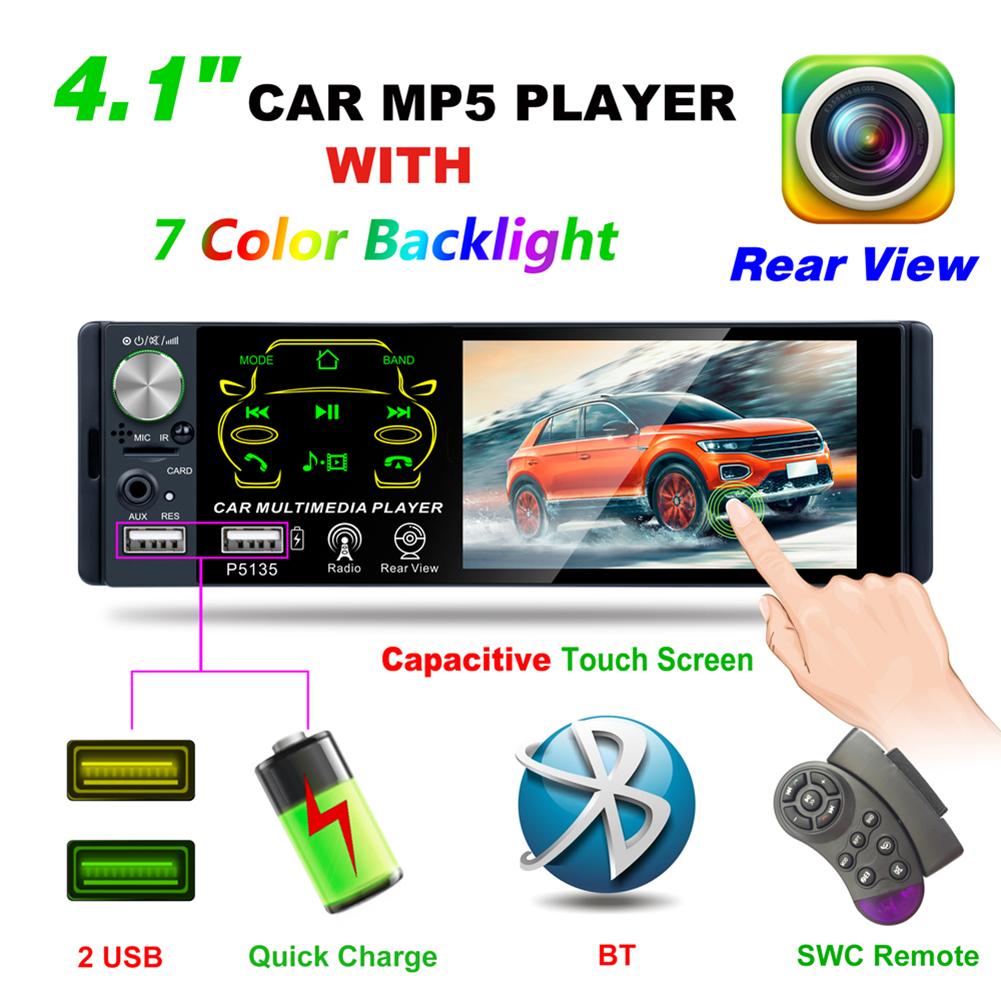 4.1 Inch 1 Din Auto Radio Met Hd Touch Screen Ondersteuning Bluetooth Twee Usb-poort Radio Camera Voor Auto MP5 p5135