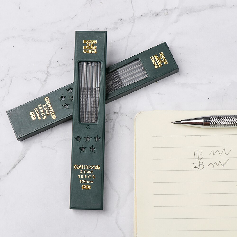 10PCs/Box 2B HB Black 2.0 Mechanical Pencil Lead Refill School Students Automatic Lead Core Refills Writing Drawing Tools