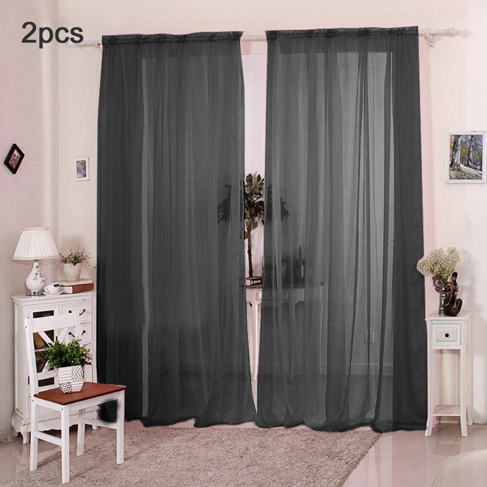 Europe Solid White Curtains For Living Room Kitchen Window Decoration Transparent Tulle Curtains Window Sheer for the Bedroom: Black 140X230cm