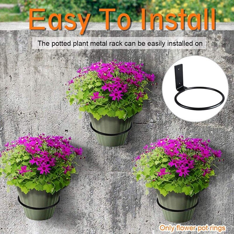 Lot de 3 Support De Pot De Fleur Anneau Mural Jardinière En Fer Crochet 4 Pouces fleur Pot Anneau Support Mural Suspendus Planteur De Garde-Corps