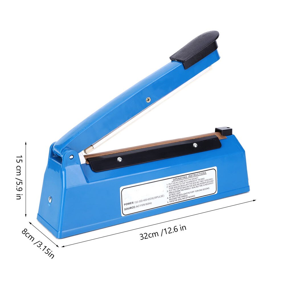 PFS-200 210W Manual Heat Bag Sealer 8in Impulse Sealing Machine Adjustable Timer US Plug AC110V Manual Sealer