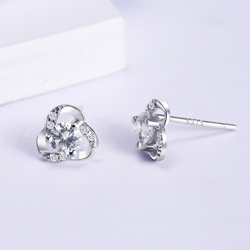 Codemonkey 925 Sterling Silver Clover Stud Oorbellen Klassieke Zirkoon Zilveren Oorbellen Mode-sieraden E1060