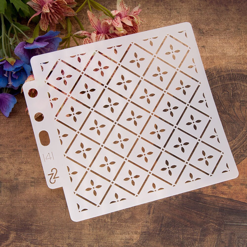 14.1cmx13cm Reusable Plastic Mandala Stencils Painting Templates for Painting DIY Art Projects(Four-leaf Clover) S141