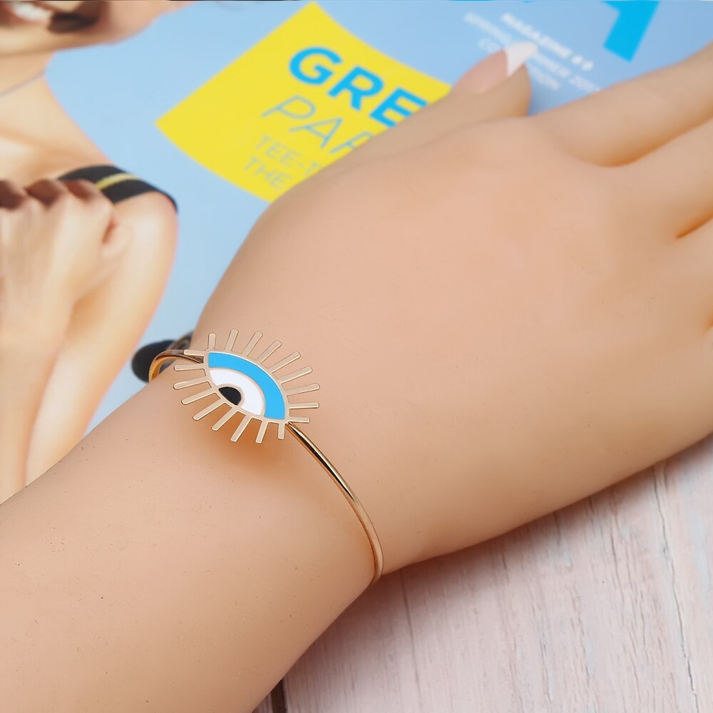 Lucky Eye wielokolorowy turecki Evil Eye bransoletka złoty kolor otwarta bransoletka Bangle regulowany dla kobiet biżuteria dziewczęca BE115