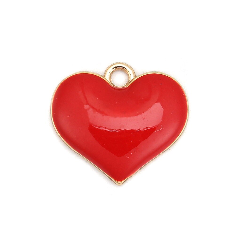 DoreenBeads – breloques en alliage de Zinc en forme de cœur, bijoux en émail coloré, couleur or, rouge, noir, 20mm( 6/8 &quot;) x 18mm( 6/8&quot;), 10 pièces