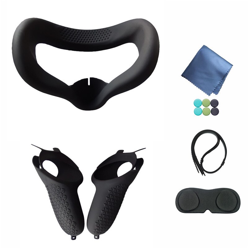 Silicone VR Lens Cover Gaming Headset Face Pad Skin Rocker Cap Set for For Oculus Quest2 Vr Accessories: Black