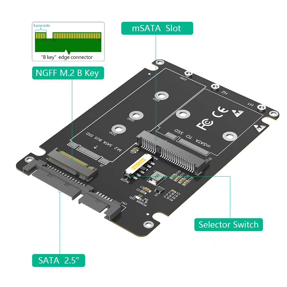 Adattatore SSD M2 Adattatore mSATA Convertitore mSATA SATA da M.2 a SATA 3.0 riser da 6 Gb da M2 a SATA Scheda da 2,5 pollici per NGFF M.2 SSD mSATA SSD
