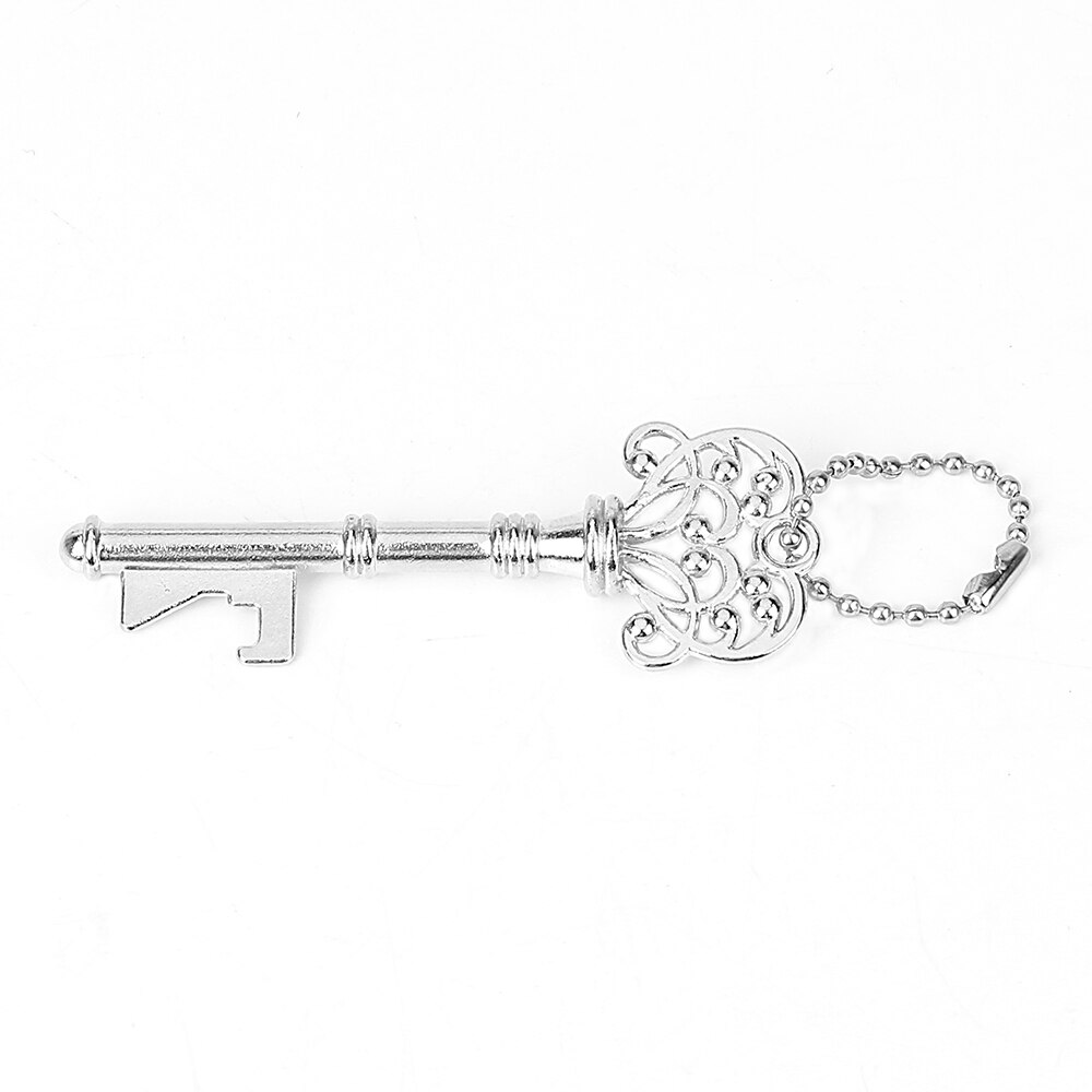 HOOMIN, abrelatas de Metal Retro, llavero para colgar en forma de llave para de boda, abridor de botellas de cerveza, multifunción: Silver chain