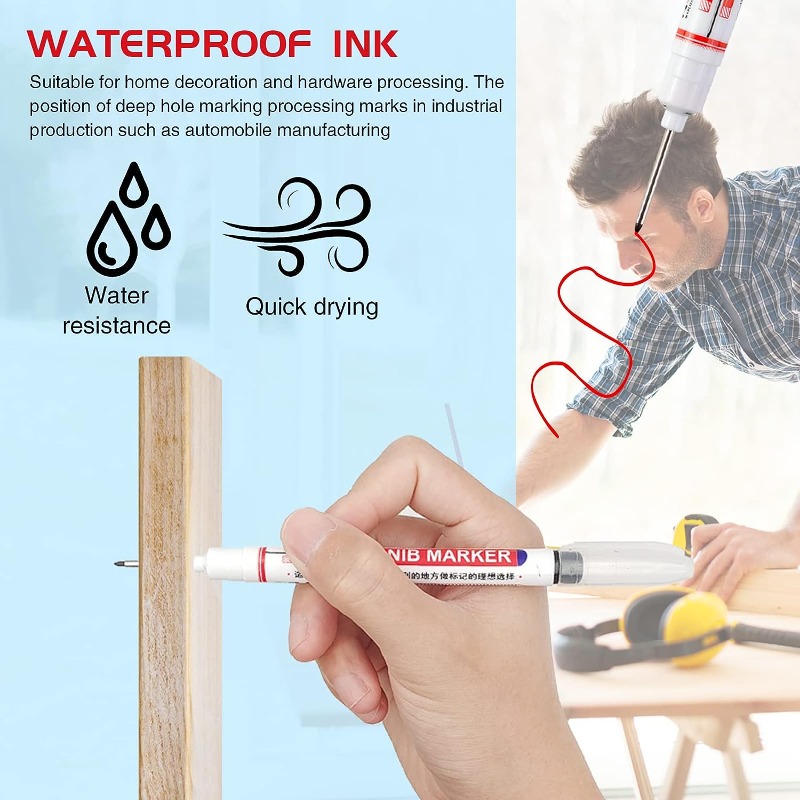 6pcs 20MM Red/Black/Blue/White/Green Ink Long Head Markers Bathroom Woodworking Decoration Multi-purpose Deep Hole Marker Pens