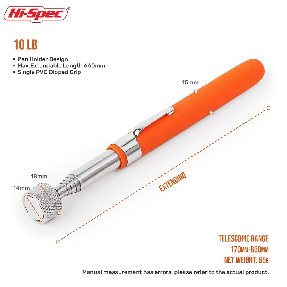 Hi-Spec 8LB Flexible Heavy Duty Telescopic Magnet Pick-up Tool Strong Magnet Magnetic Pen 510mm Extendable Hand Tool PT001: 10lb