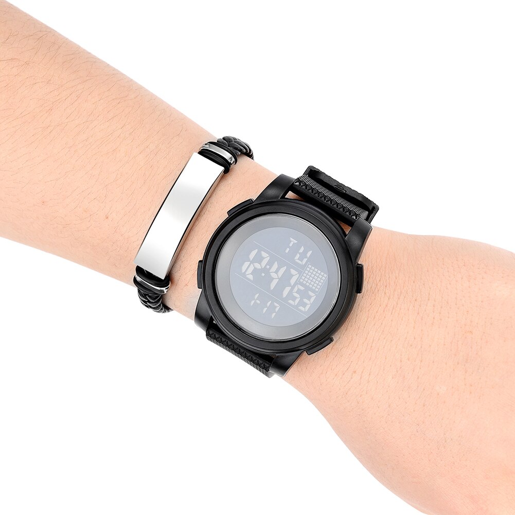 2 pçs de luxo masculino esportes à prova dwaterproof água eletrônico digital relógio pulso luminoso + pulseira jóias acessórios