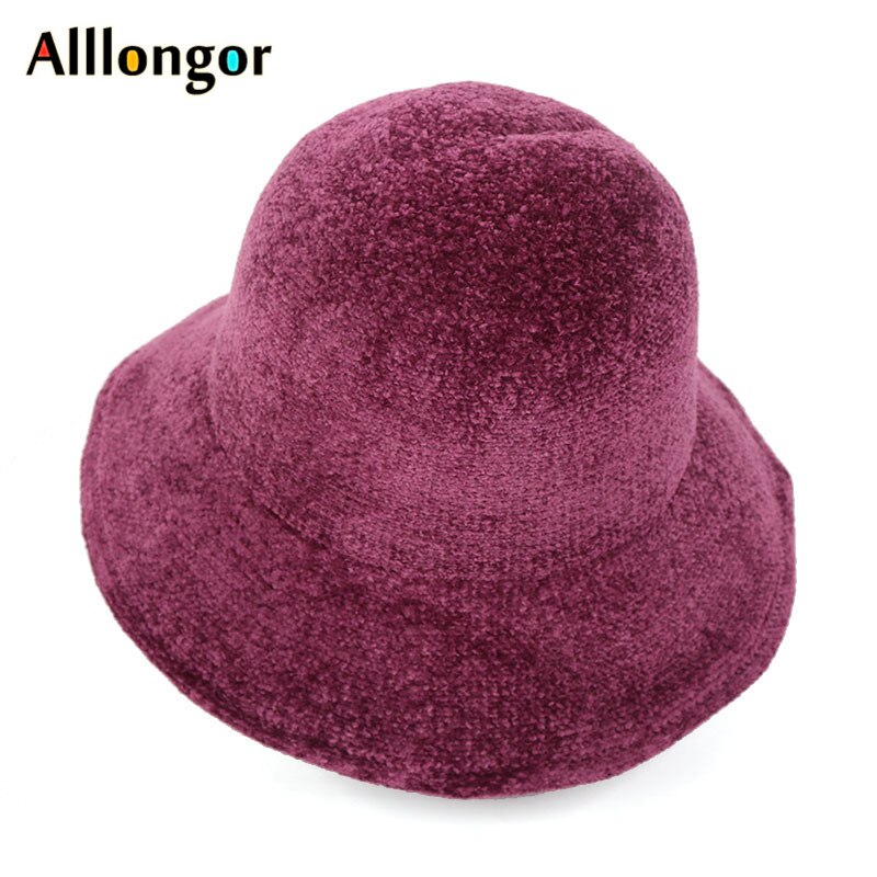 Vinter bred birm varm pels spandhue kvinder koreansk vintage filt chenille foldbar kuppel panama trilby hat sort fiskeri hat