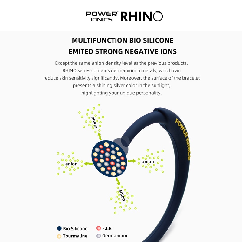 Power Ionics Rhino Men Women 2000Ions Waterproof Sports Bracelets Bangles Wristband Energy Balance Body