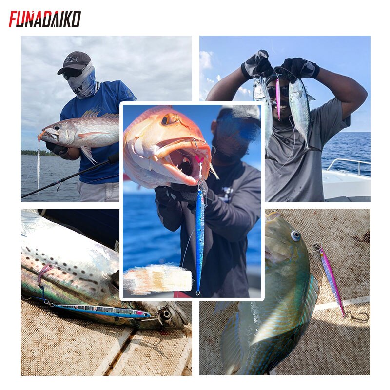 Funadaiko jigging lokke 80g 100g 135g jig agn metal jig lokke fiskeri lokke jig langsom jig fiske jig med 5x hjælpe kroge pesca