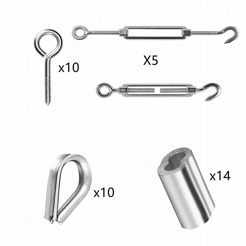 40PCS Wire Rope Cable Hooks Cord Hanging Kit with Turnbuckle Wire Tensioner for Wire Tent Railing Decking Plants Fence