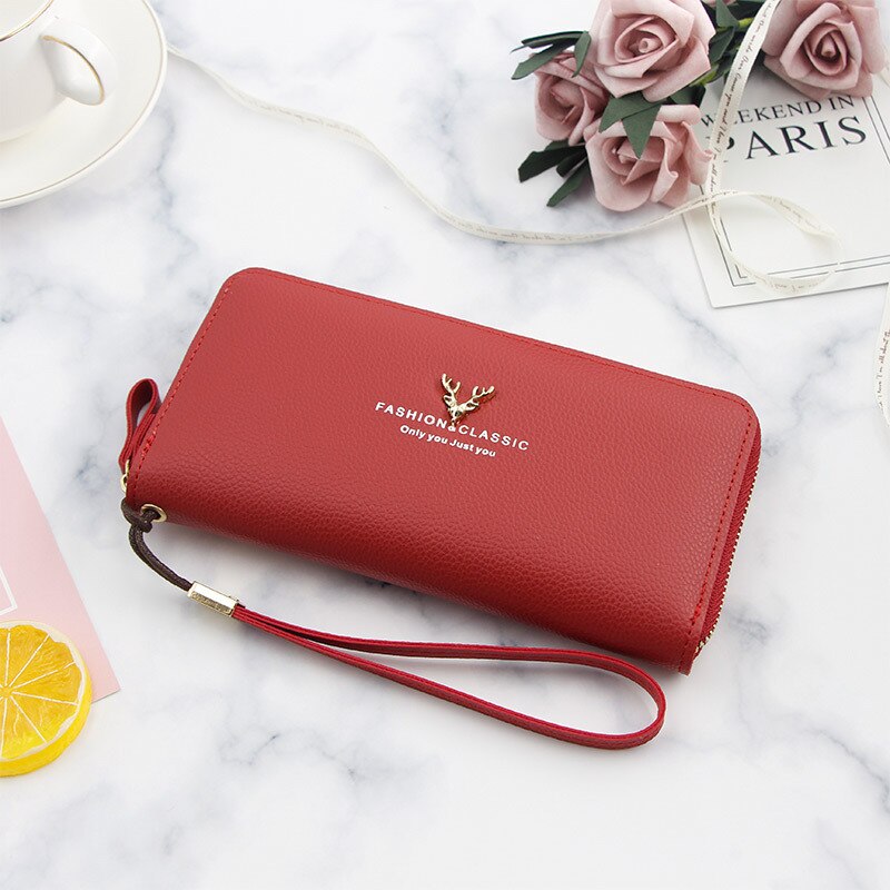 Dames clutch portemonnee grote capaciteit portemonnee lang kort muntvak pu lederen dames portemonnees: Rood
