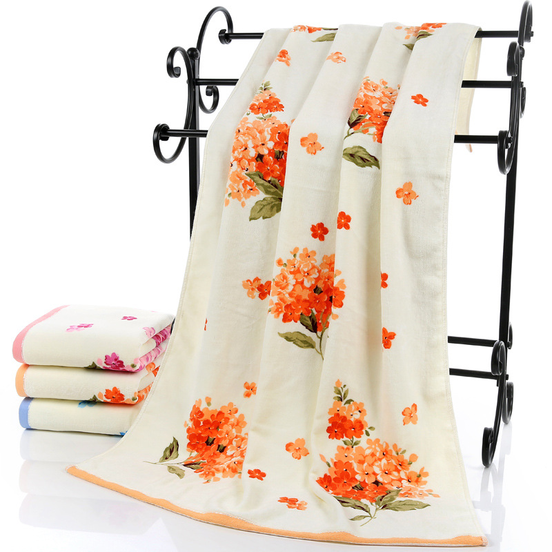 75*140cm blomstermønster bomuldsbadehåndklæder til voksne, strandterry badehåndklæder badeværelse, blomsterhåndklæde, serviette de bain: Hvid