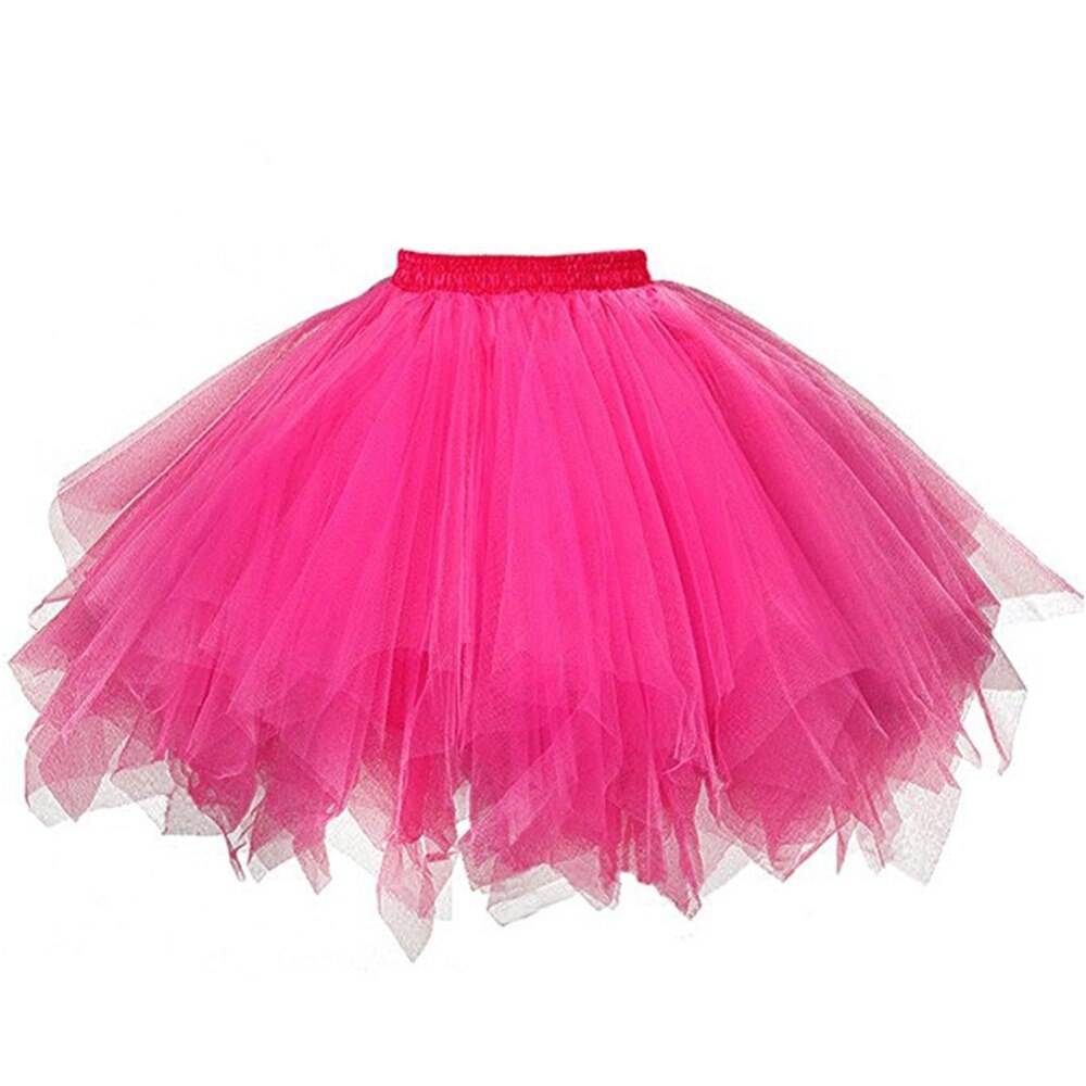 Short Petticoat Tulle Skirts Womens Elastic Stretchy Layers Summer Adult Tutu Skirt Swing Rockabilly Underskirt: Hot Pink