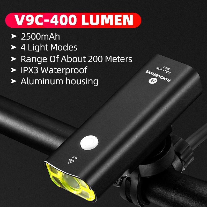 ROCKBROS 800 Lumen Bike Headlight High Power Bicycle Handlebar Front Lamp Waterproof Rechargeable LED Flashlight Cycling Light: V9C-400 Lumen