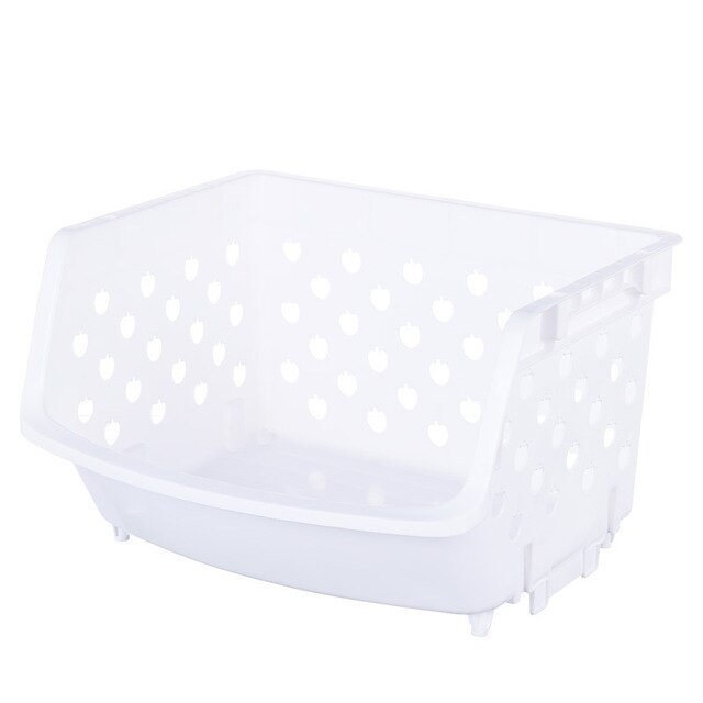 1Pcs Plastic Can Be Stacked Storage Basket Fruit And Vegetables Holders Rack Store Many Debris Kitchen Tools FY0047: White